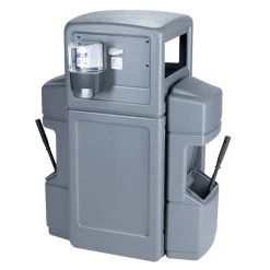 Commercial Zone 757103 Islander Series Aruba-6 42 Gallon Gray Rectangular Double-Sided Waste / Windshield Service Center With 2 Paper Towel Dispensers, 2 Squeegees, 2 Wash Stations, And 2 Glove Dispensers