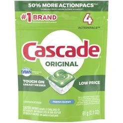 Cascade 62523 Original ActionPacs Fresh Scent Automatic Dishwasher Detergent Pod 4 Count