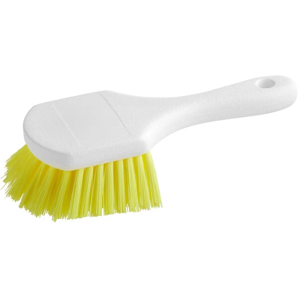 Lavex Janitorial 8" Yellow Polyester Floating Utility / Pot Scrub Brush 4 Lavex Janitorial 8" Yellow Polyester Floating Utility / Pot Scrub Brush - Image 2