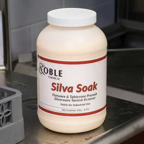 Noble Chemical 8 Lb. / 128 Oz. Silva Soak Tableware Presoak Powder - 4/Case 3 Noble Chemical 8 Lb. / 128 Oz. Silva Soak Tableware Presoak Powder - 4/Case